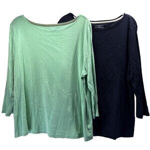 Lot of 2 Talbots Tee Women's Top Size XLP Petite Green & Blue 3/4 Sleeves Cotton